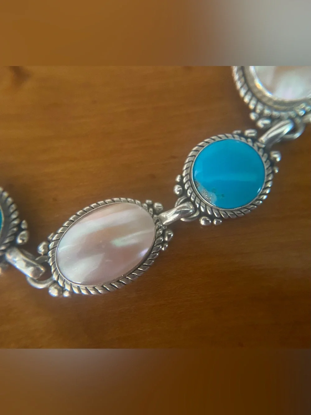 Carolyn Pollack Sterling Silver MOP Turquoise Purity Promise Bracelet size 7”